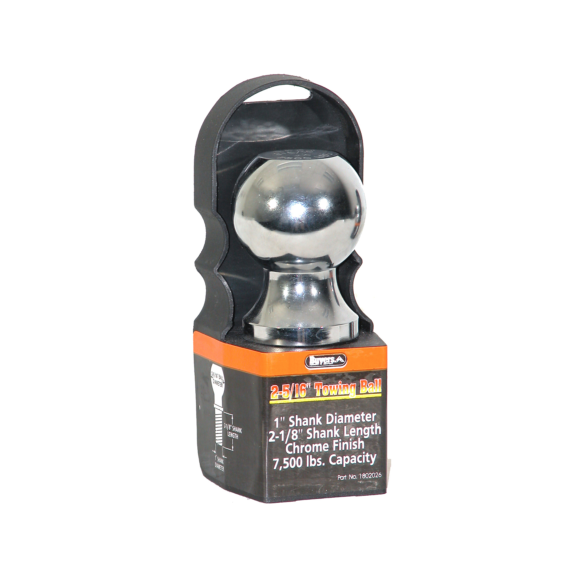 Buyers Products, 2-5/16 Chrome Hitch: 1in. Shank x 2-1/8in. Long", Gross Towing Weight 7500 lb, Ball Diameter 2-5/16 in, Class Rating N/A, Model# 1802026